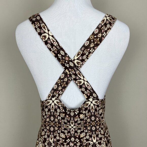J Jill Maxi Dress Medium Brown Beige Sleeveless Floral Stretch Racerback Boho‎ M - Picture 8 of 14